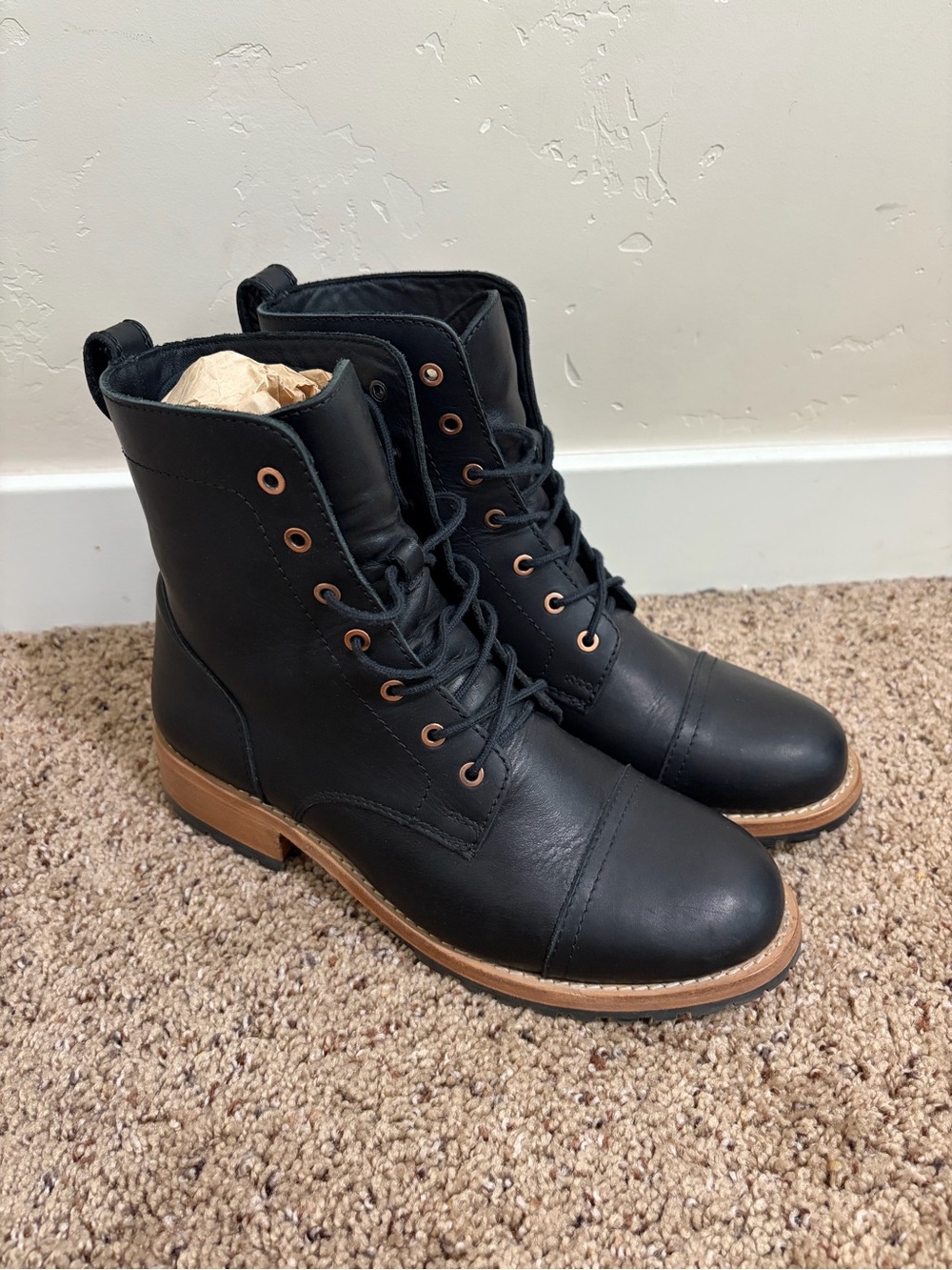 Patina by Portland Leather Black Leather Lace Up Boots Women’s US Size 9.5